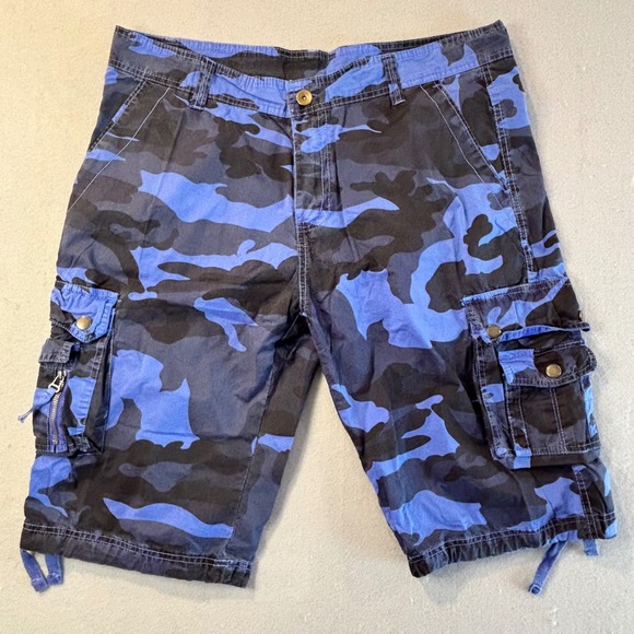 Erston Other - Erston Mens Blue Camo Cargo Shorts Multi Pocket Utility Streetwear NWT